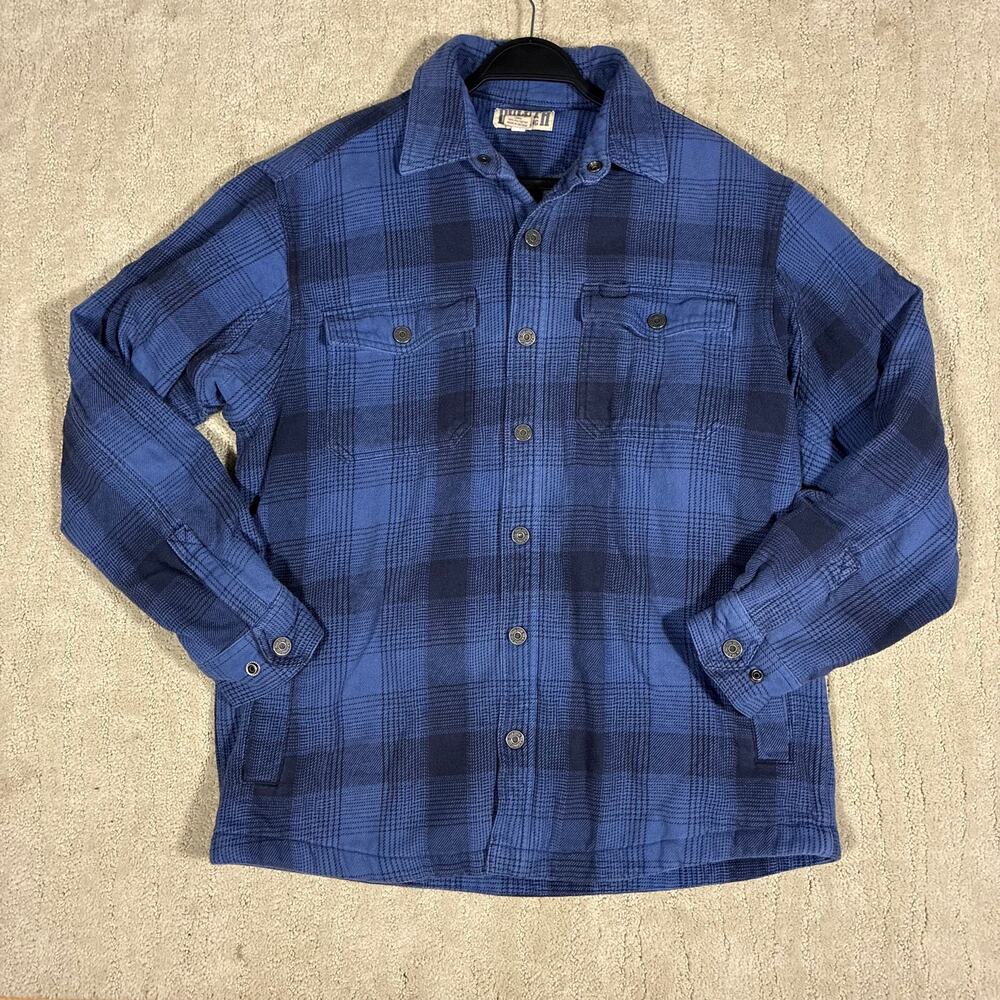Duluth Trading Mens M Blue Plaid Fleece Lined Flannel Outerwear Shacket Outdoors